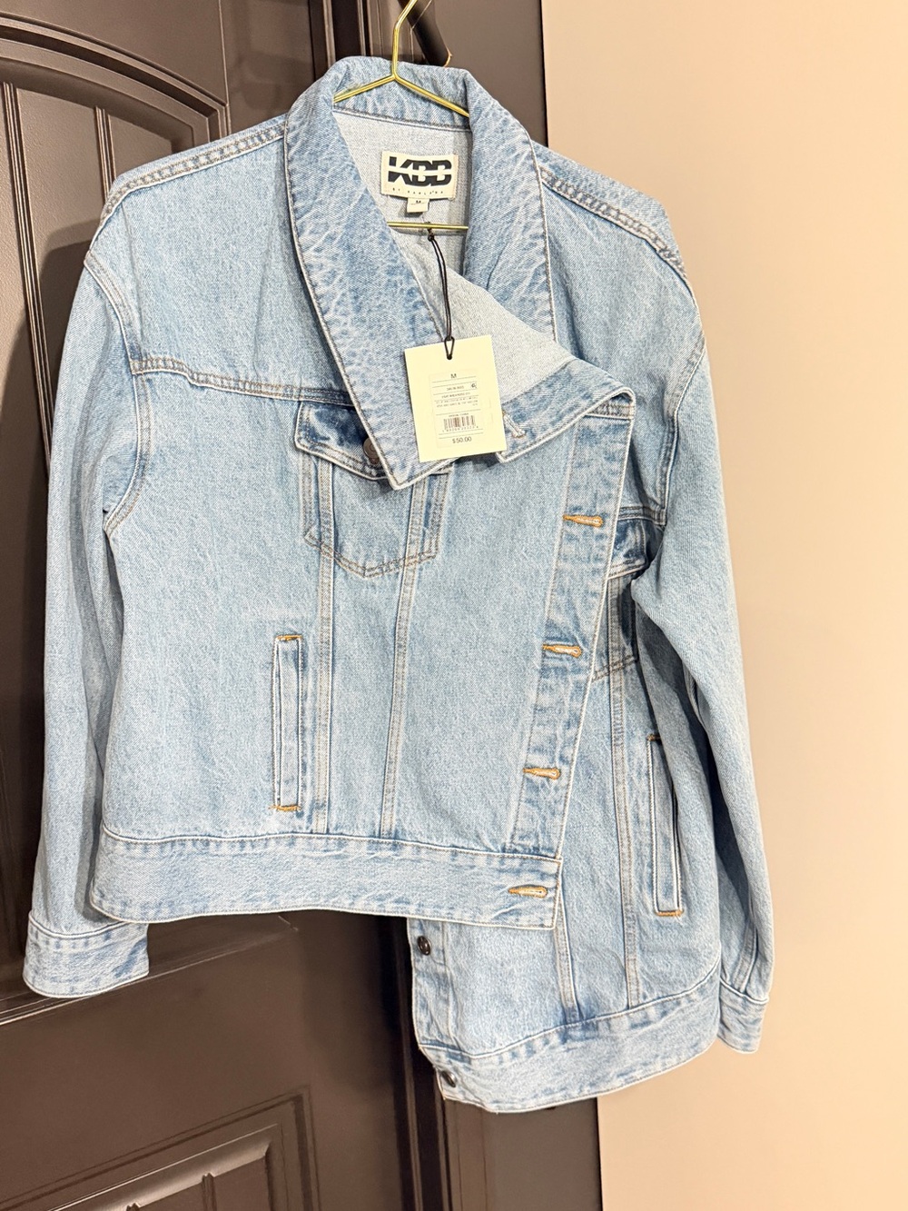 KBB KAHLANA BARFIELD Light Blue Denim Jacket ASYMMETRICAL style 100% denim